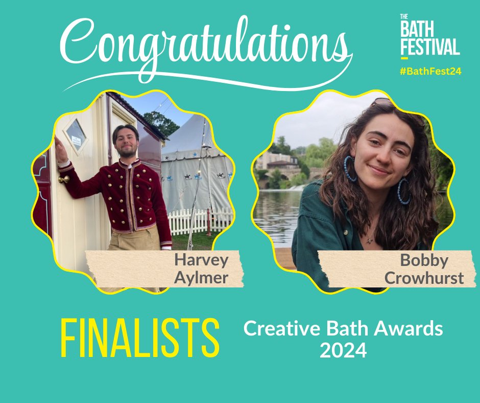 Congrats to two of our Bath Festivals team for their nominations in the @CreativeBath Awards. ⭐️Bobby Crowhurst⭐️Harvey Aylmer⭐️ Find out more here: creativebathawards.org/2024-finalists We wish them both all the luck on the night of the award finals on 22 May @aardman @KomediaBath