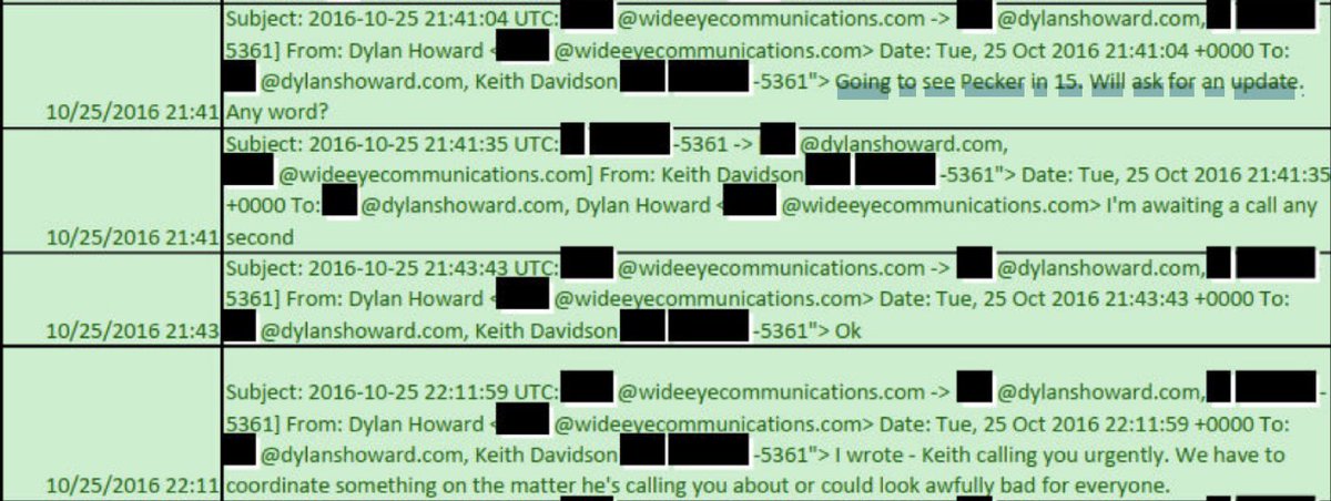 The prosecutor leads Davidson through a series of messages about the effort to resurrect the Stormy Daniels deal. Howard on Oct. 25, 2016: 'Going to see Pecker in 15. Will ask for an update.'