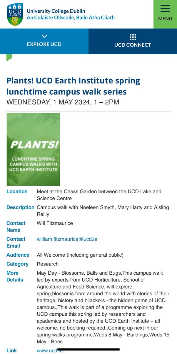 Come join us for our May Day tour to celebrate the flora on campus. Meet at 12.50 tomorrow at the chess garden for tales of blossoms, balls and bugs with @AislingBReilly1 @MaryAHarty @noeleenbotanics @ucddublin @UCDHort @UCDEarth