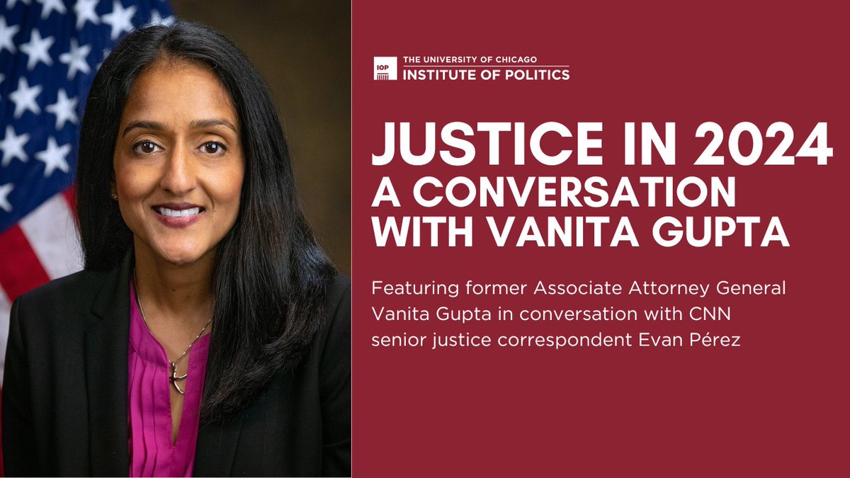 .@vanitaguptaCR made history when she became the first civil rights attorney to serve in a top-three leadership position @TheJusticeDept. Tonight, she talks about her work on issues ranging from civil rights to antitrust & crim justice w/@evanperez. RSVP:iop.app.neoncrm.com/np/admin/event…