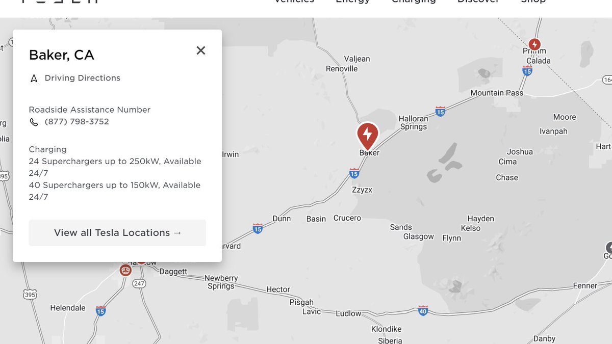 yuyy614893671's tweet photo. #Tesla #Superchager
One hundred percent agree with you!
I drove my Tesla Model Y from LA to Las Vegas this spring break through the No. 15 highway. My Tesla suggested I have a charge at Berker Supercharger station.
I drove to Baker, and there were many supercharger connectors, but I had to try over five connectors to confirm that they could work.
Also, the No.15 highway is so busy that many Tesla drivers must charge their cars at least once from LA to Las Vegas. But the supercharger station at Baker is too busy to supply high-power electricity to the car. You should spend at least one hour to have enough power to continue the rest of the journey.
It's literally messy at Baker Station. However, I believe the Tesla supercharger team has a lot to do to achieve their goal of relieving the Range anxiety of Tesla and the whole EV industry.