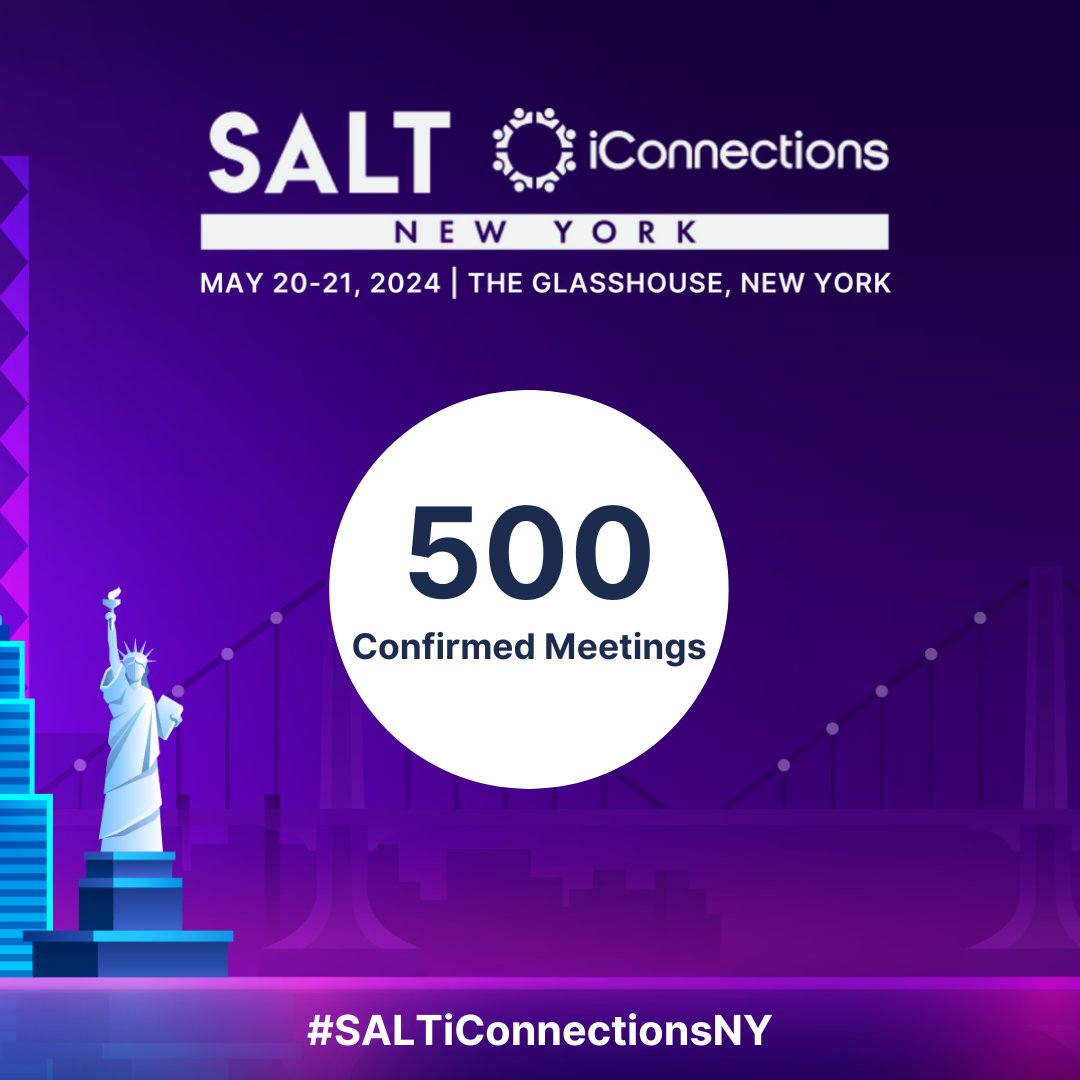 🎉 Milestone Announcement | SALT iConnections New York 2024: 500 Confirmed Meetings! We are excited to announce that over 500 meetings have already been confirmed for SALT iConnections New York 2024. Learn More - iconnections.io/salt-iconnecti… #SALTiConnectionsNY2024 @SALTConference