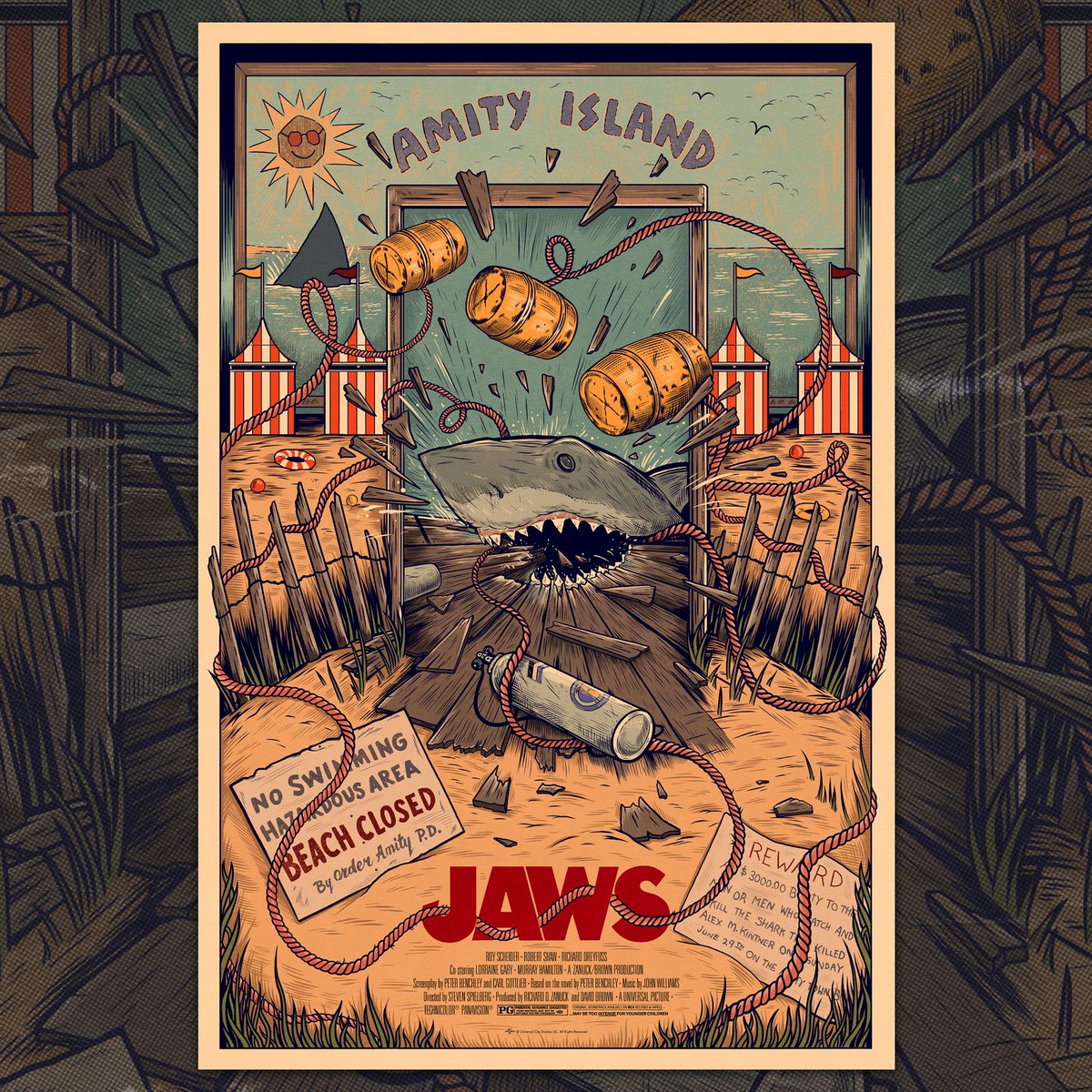 Pleased to reveal my official Jaws poster release with @VicePressNews 🦈 Limited to 200, 24x36', available exclusively from Vice Press on Thursday 2nd of May at 6pm BST (UK) Loved working on this! Thanks to Matt & James for getting me on board with this Vice Press debut! 🦈🛟