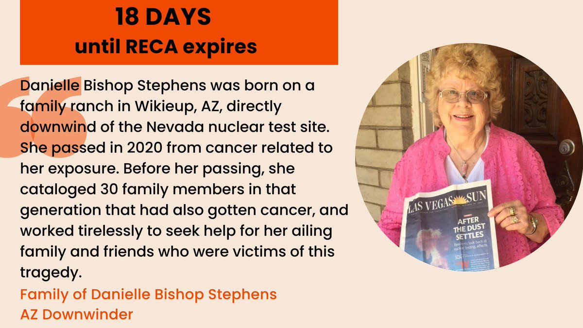 People like Danielle show how crucial the Radiation Exposure Compensation Act is. While nothing can bring back the lives lost, or take away the cancers, RECA provides help to people our govt exposed to radiation. @SpeakerJohnson: bring legislation to #SaveRECA up for a vote now.