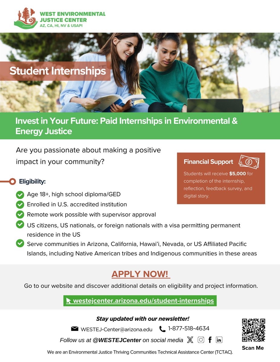 Hey students! Are you passionate about making a positive impact? Looking for a paid internship in #environment or #energyjustice? Connect with an organization and get hands-on experience. You'll receive $5,000 for completing the internship. Apply now bit.ly/3xQbIa6