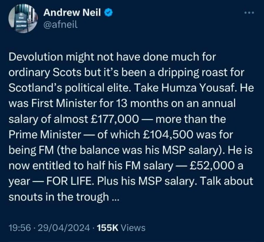 This! 👇 Meanwhile #LettuceTruss & #LiarJohnson both collect a pension of £125,000 a year for life! 🤬🤬🤬

Why do the Scottish Govt do everything so better than #corrupt Westminster.

Perhaps 🏴󠁧󠁢󠁳󠁣󠁴󠁿 living in 🇫🇷 - @afneil could educate us on that one! 🤷‍♂️🤷‍♂️🤷‍♂️