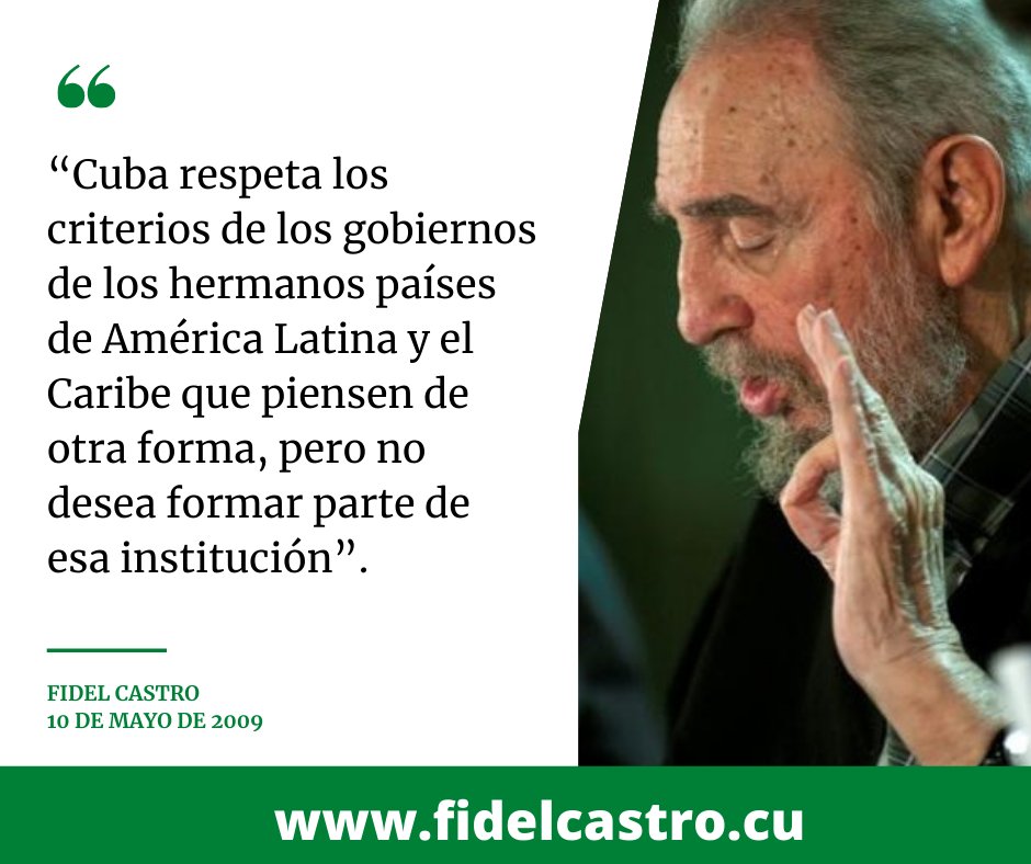 📅10 de mayo de 2009 ✍️#FidelCastro: “Cuba respeta los criterios de los gobiernos de los hermanos países de América Latina y el Caribe que piensen de otra forma, pero no desea formar parte de esa institución”.

👉lc.cx/6FAwHw
#LegadoDeFidel #AméricaLatina #Cuba