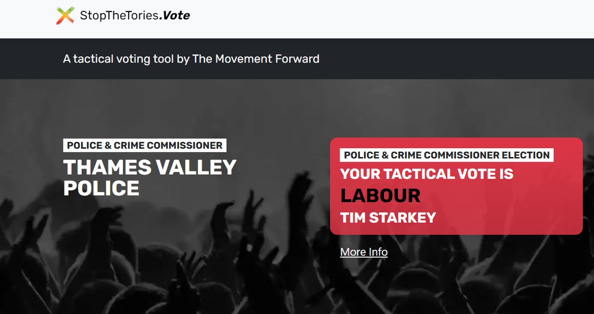 Polls are open - make sure to vote for Tim Starkey for Thames Valley PCC (@TimLabour ) in today's election! Want to get the Tories out? Tim is the tactical choice: stopthetories.vote/pcc/thames-val…