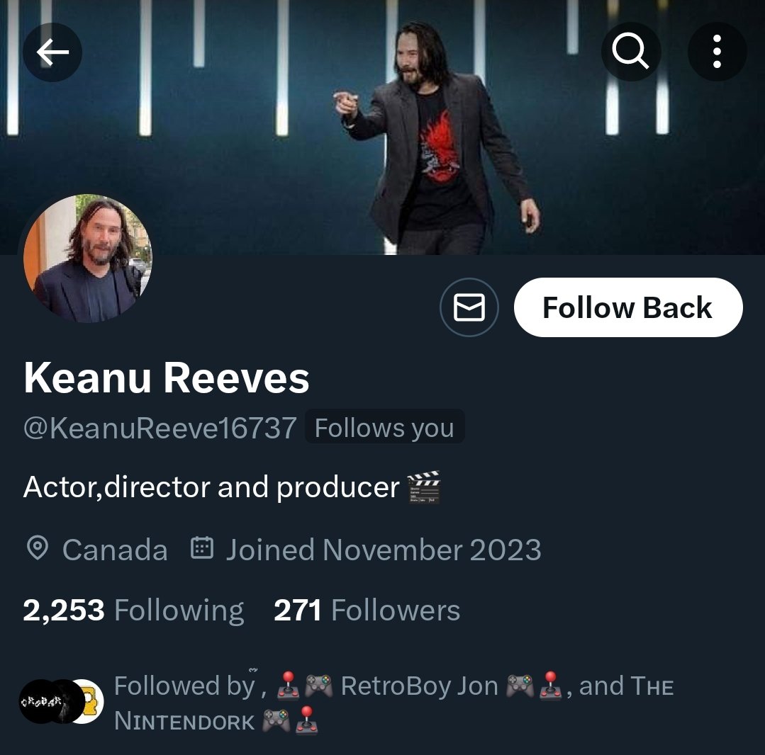 I'm surprised how few followers Keanu Reeves has. Still, nice to see he's a fan of retro.