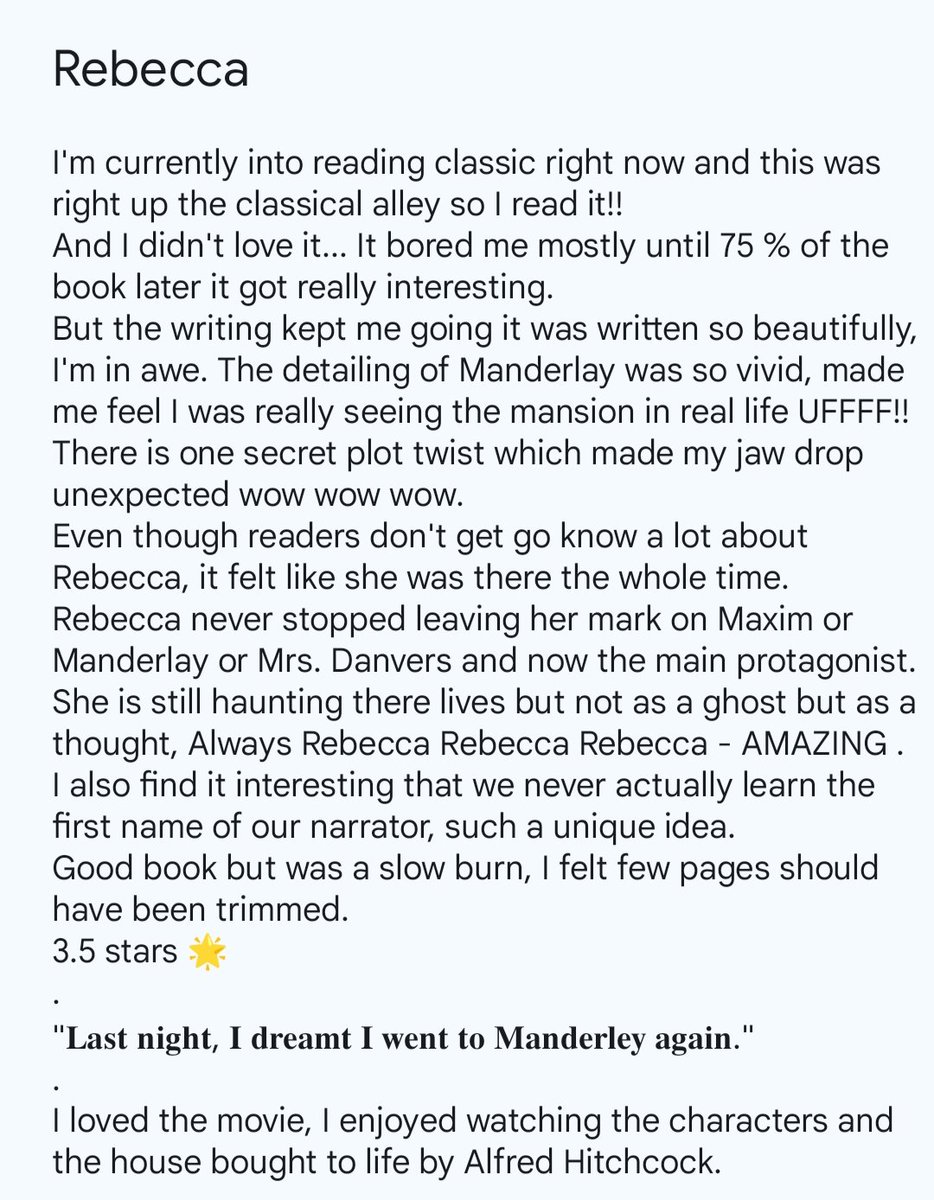 BooksMostly94's tweet photo. 🔹REBECCA 🖤🔸
#BookTwitter #books #Rebecca #classic #Novel #book #bestbooks #bookslover #BooksWorthReading #booksareforlife #booksandme #iloveyou #thrillerbooks #readingcommunity #ReadMore https://t.co/Fom8TmtYQ0