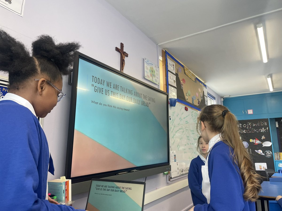 Thank you Z, S and E for leading our #collectiveworship discussing what the words ‘give us this day our daily bread’ mean and drawing pictures associated with what those words mean to us. #Y5 #prayerservice
