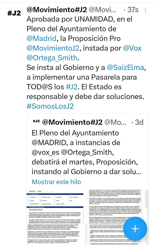 Muchas gracias a @Ortega_Smith de @vox_es, por la Proposición en apoyo a nuestras justas Reivindicaciones que son irreversibles. Y a nuestros compañer@s #J2 que hoy nos han representado en el Pleno del Ayuntamiento de @Madrid. Gracias!!! #SomosLosJ2