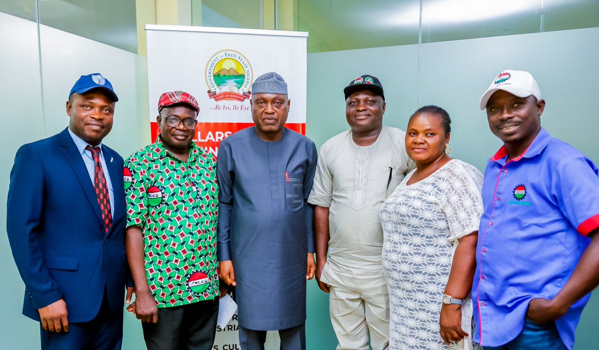Governor Biodun Oyebanji, this evening received a team from the Ekiti State council of the Nigeria Labour Congress (NLC) led by the State Chairman, Comrade Kolapo Olatunde at the Conference room, Governor’s Office. The team came on a solidarity visit to the Worker-