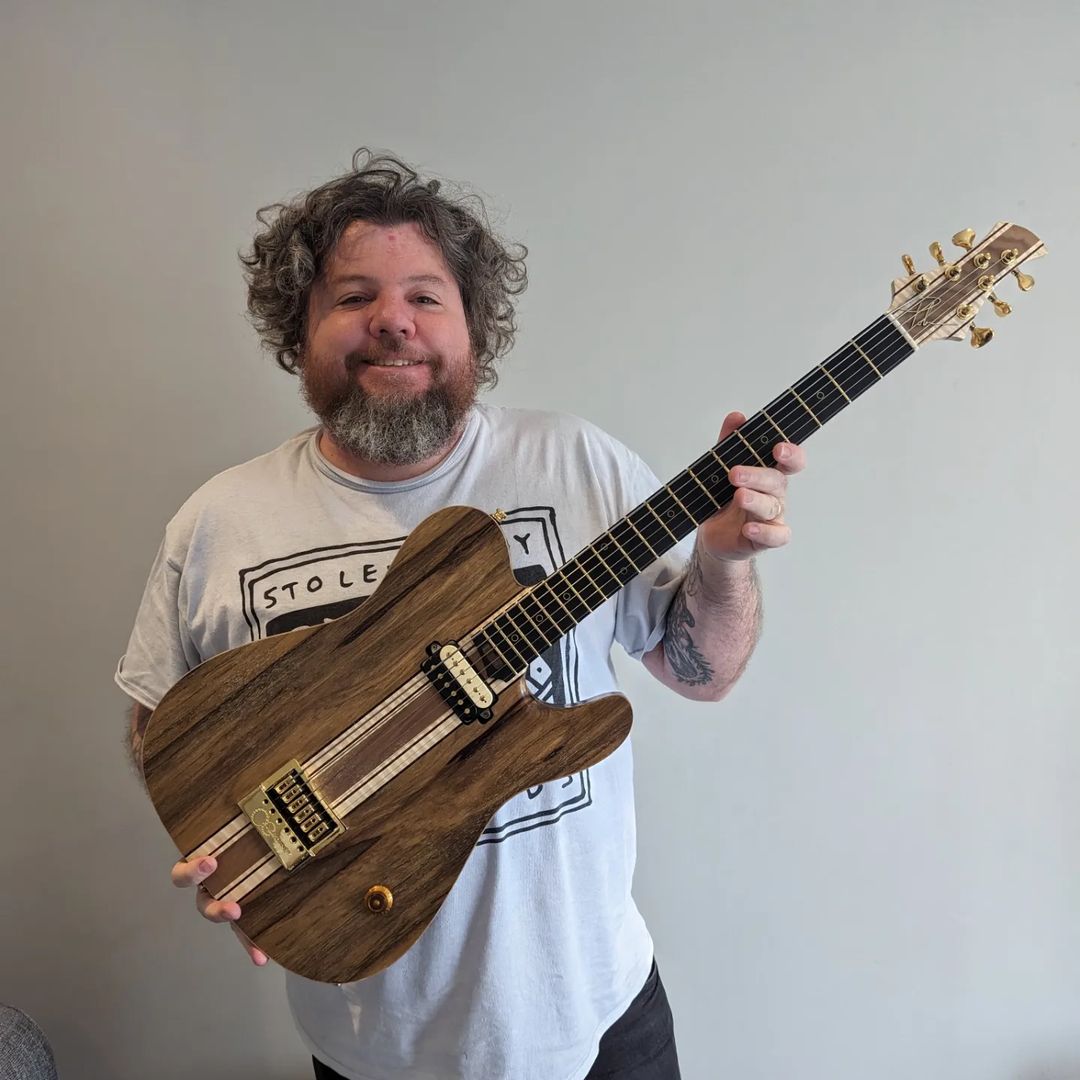 @Polin Guitars spec'ed out & meticulously built this one-of-a-kind instrument for Chris Couzens @Slomatics. What kind of music do you play on a guitar like this? Well Slomatics' says their songs feature 'lumbering tones and massive, willful slogs of doomed riffs.' Bring it on. 😉