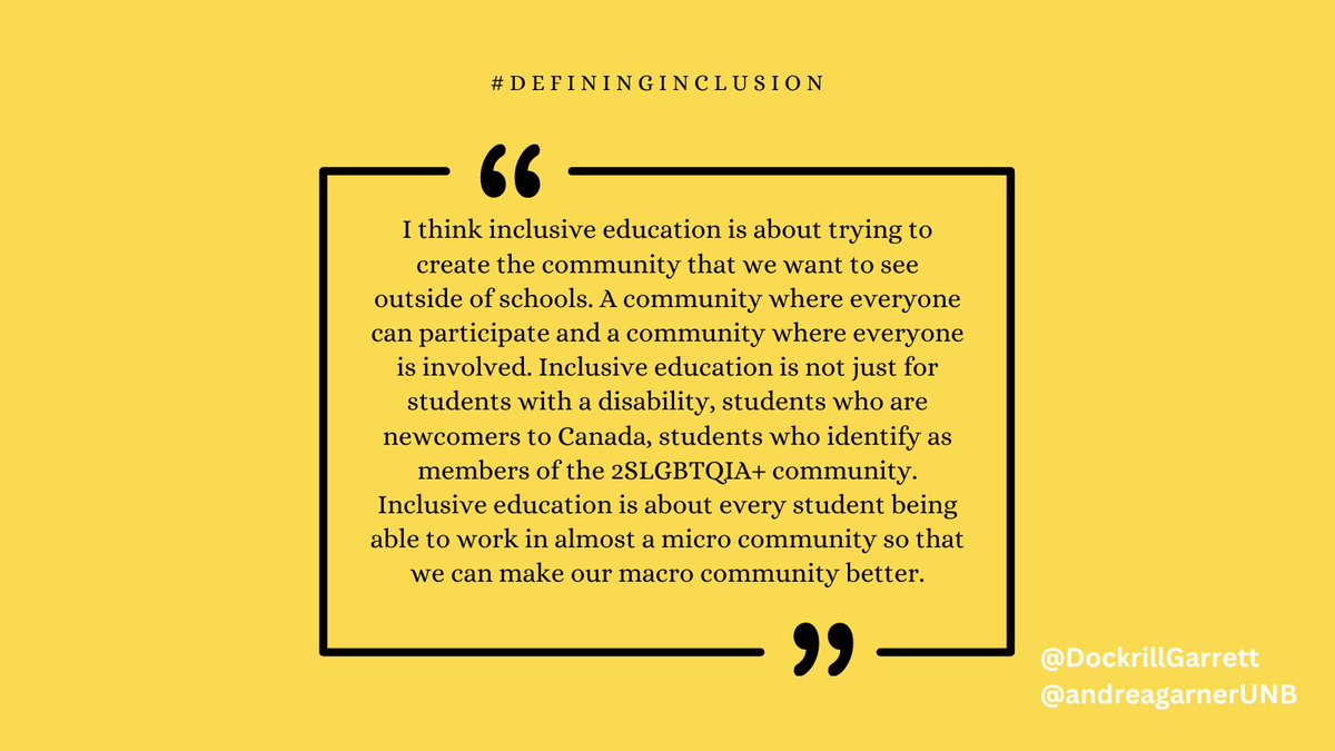 Today's #defininginclusion moment from our study. @andreagarnerUNB