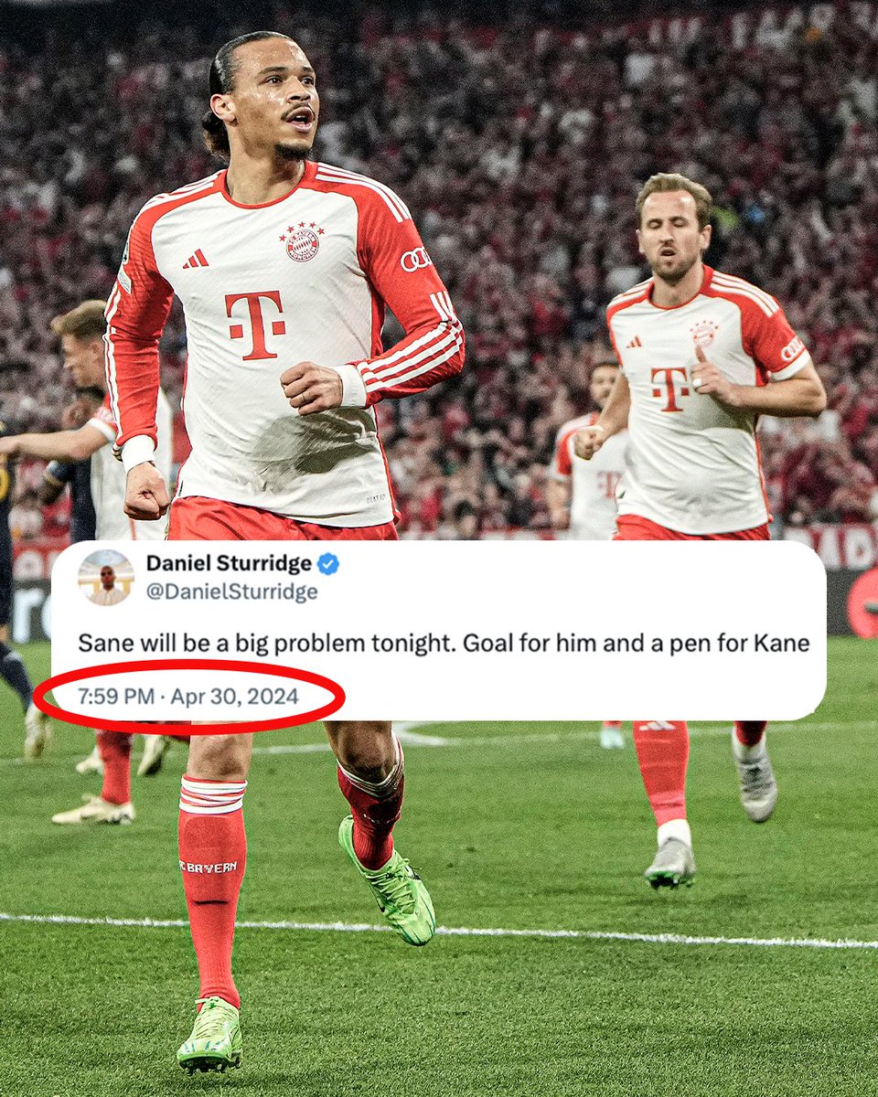 Daniel Sturridge saw Leroy Sane’s goal and Harry Kane’s penalty against Real Madrid coming 👀 via @danielsturridge