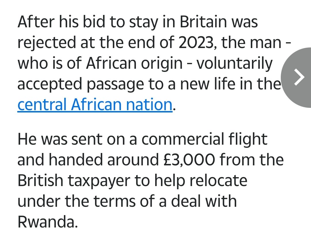 The asylum seeker wasn't 'removed' he volunteered to go to Rwanda and the Government gave him £3,000 too.