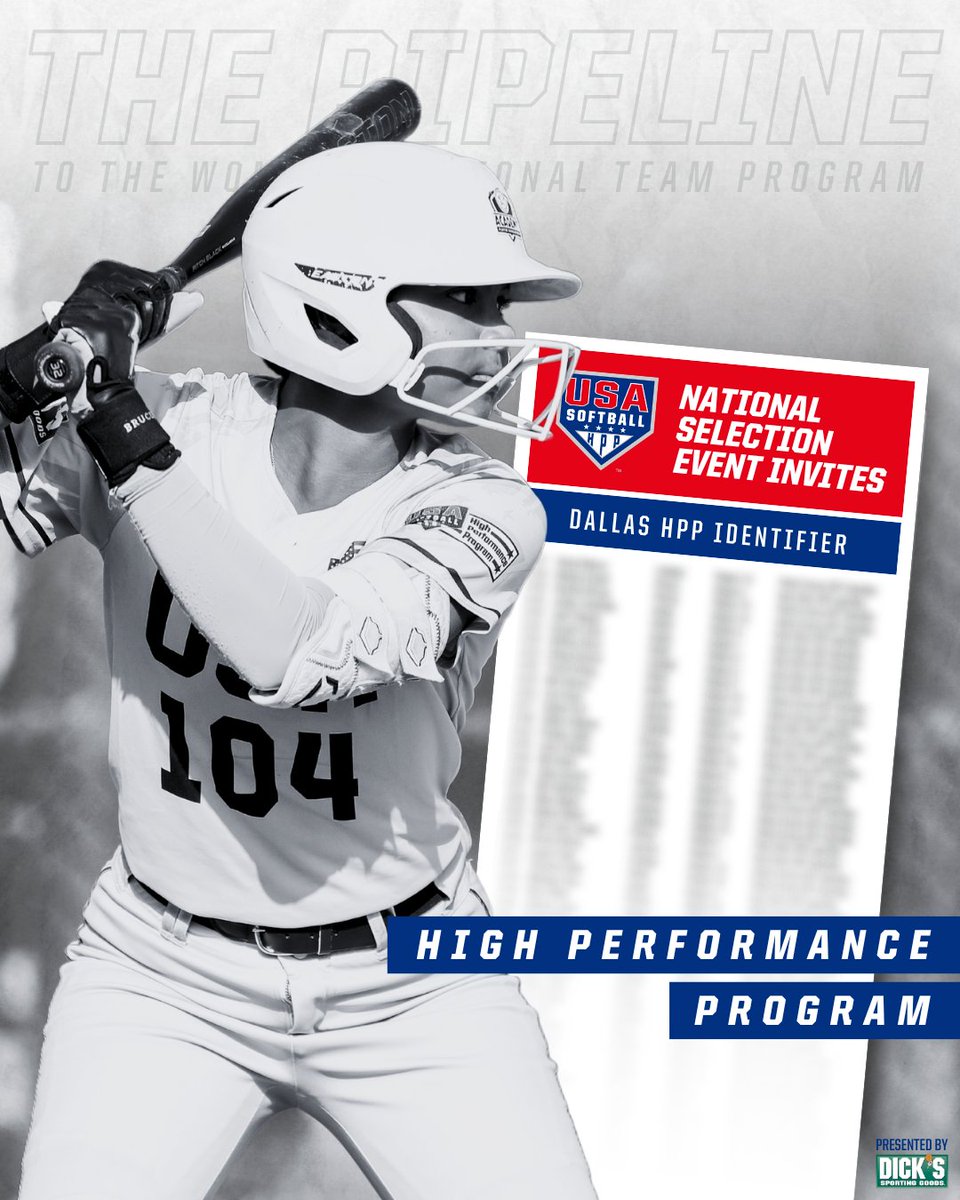 Another round of invites 𝙨𝙚𝙣𝙩 ‼️ Find out which athletes from the Region 5 #HPP Identifier received invites to the 𝟮𝟬𝟮𝟰 𝗡𝗮𝘁𝗶𝗼𝗻𝗮𝗹 𝗦𝗲𝗹𝗲𝗰𝘁𝗶𝗼𝗻 𝗘𝘃𝗲𝗻𝘁, 𝘱𝘳𝘦𝘴𝘦𝘯𝘵𝘦𝘥 𝘣𝘺 @DICKS 🥎 📃 : go.usasoftball.com/hpp @USASoftballDFW | #USASoftball