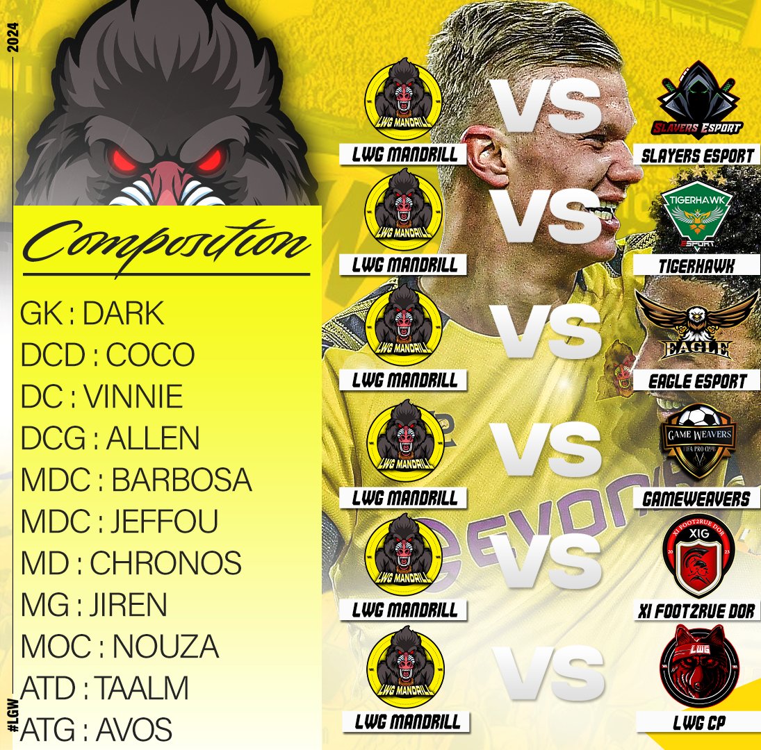 ⚫️Calendrier et composition de nos gorilles ce soir 🔴
