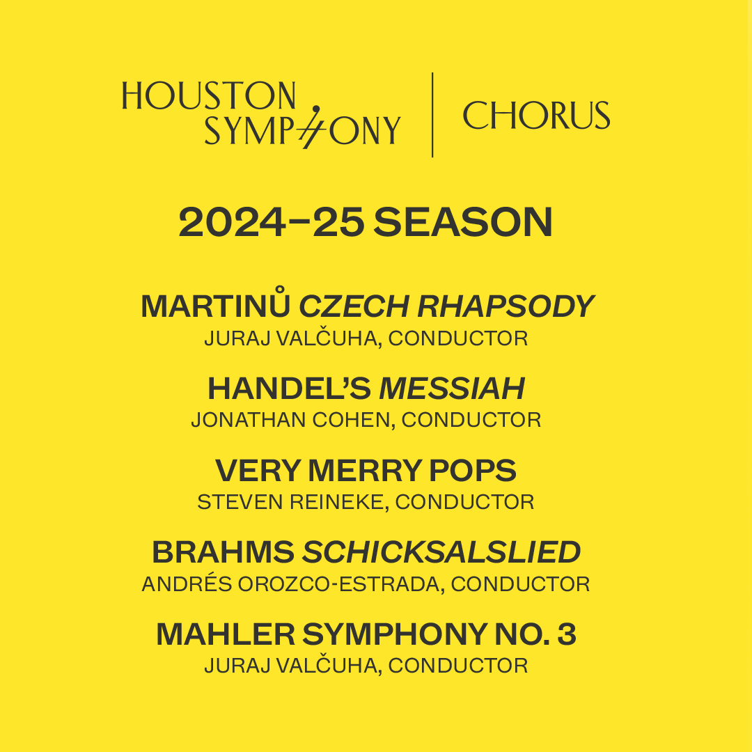 Sing with the Houston Symphony Chorus! Auditions for the upcoming 2024–25 Season will take place on May 15, 16, 17 & 18 from Trinity Downtown, 800 Houston Ave., 77007 🔗 More audition information here >> bit.ly/3Utw6VL