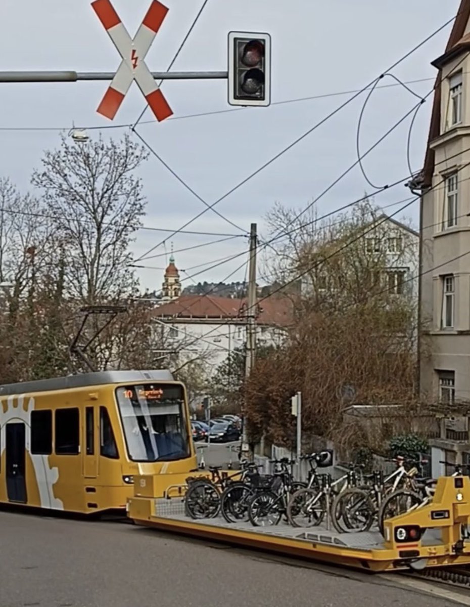 Connecting modes of travel in Stuttgart. Tram pushing riders’ bicycles. 🚊 👏🏼 🚲 👏🏼