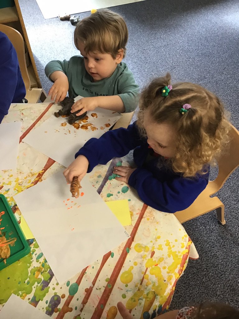 Our 2 year olds have been sharing the story Dear Zoo this week.  It was great fun using the animals to mark make footprints in the paint @bcw_cat @StColumbasCPS