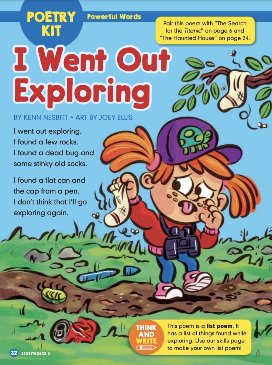 I love to explore, but it doesn't always go as planned. Here's a poem about exploration gone wrong that I wrote for Scholastic Storyworks 2, a multi-genre classroom magazine for Grade 2. I also love this illustration by @joeyellis storyworks2.scholastic.com/issues/2023-24…