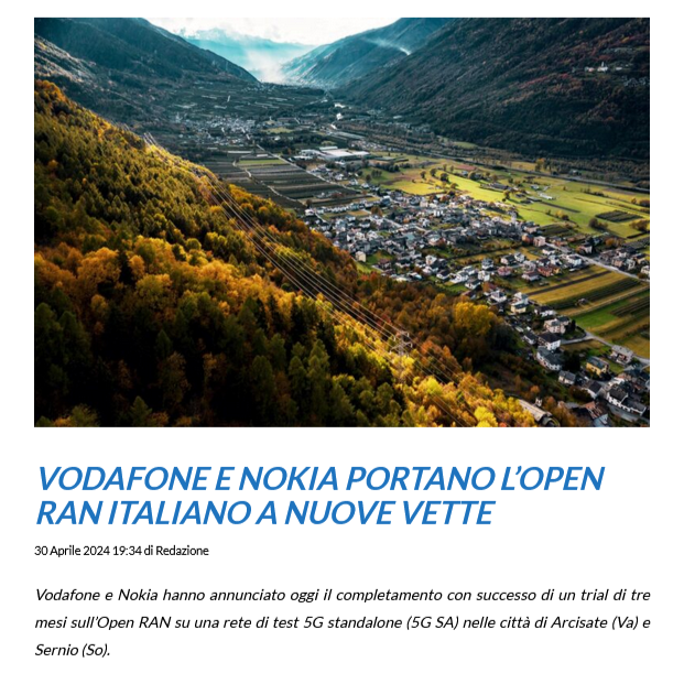 🍀 Open RAN, VODAFONE e NOKIA completano il trial in Italia 🇮🇹

@Mondo3 @YagoTS @nokia @BellLabs @VodafoneGroup @VodafoneIT @TelecomInfraP @tommiuitto 

👉 tinyurl.com/mtssnym5

#openran #vodafone #nokia #italia