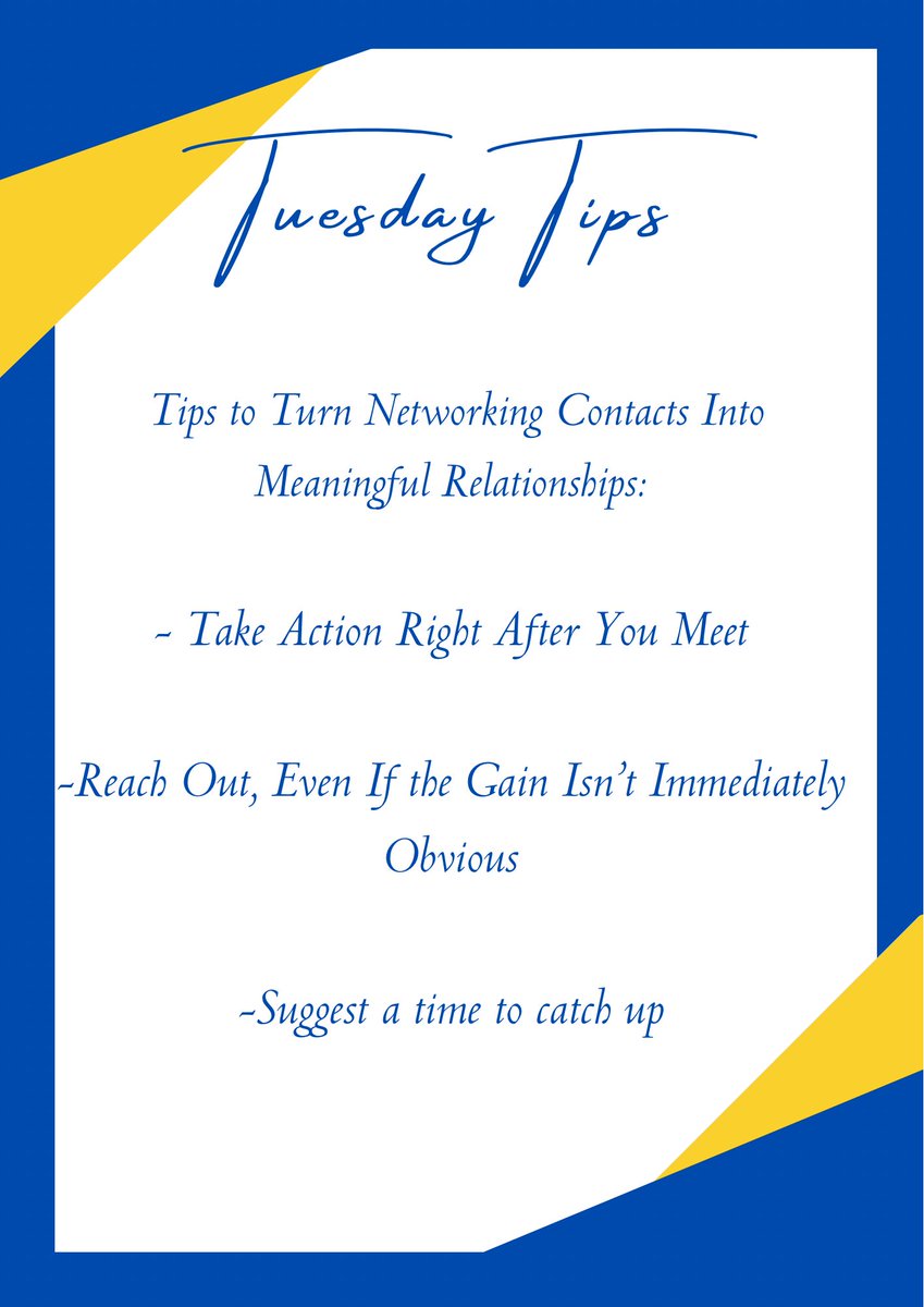 Networking is key 🔑! Here are some tips on how to turn networking contacts into meaningful relationships! 

#ncat24 #ncat25 #ncat26 #ncat27 #networking