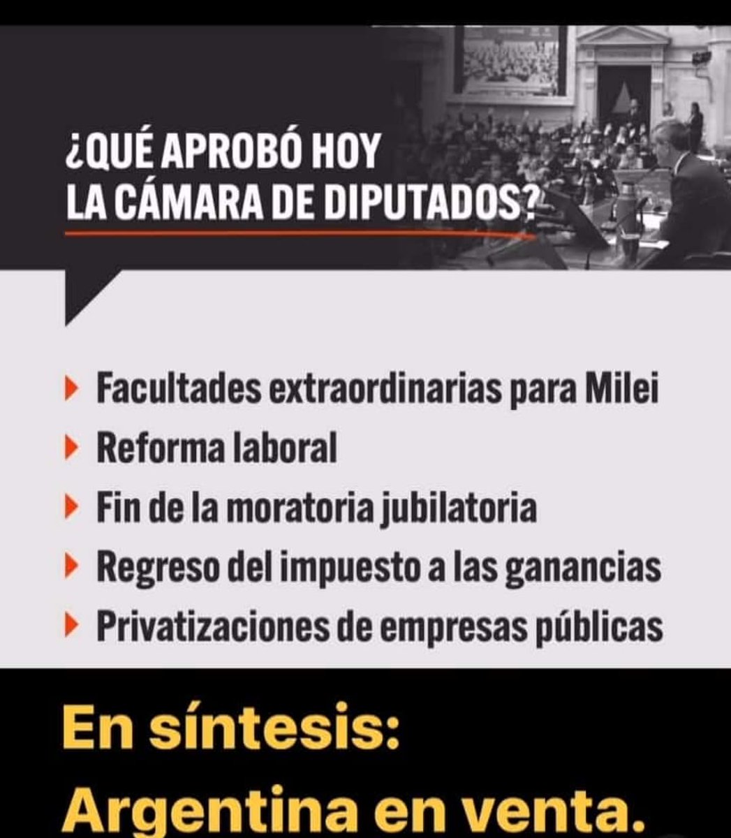 ElPeorPresidenteDeLaHistoria 
#ElPeorGobiernoDeLaHistoria
#NoALasFacultadesDelegadas
#NoAlDNUyAlPactoDeMayo
#SalvemosLaUniversidadPublica 
#JuicioPoliticoAMileiYa