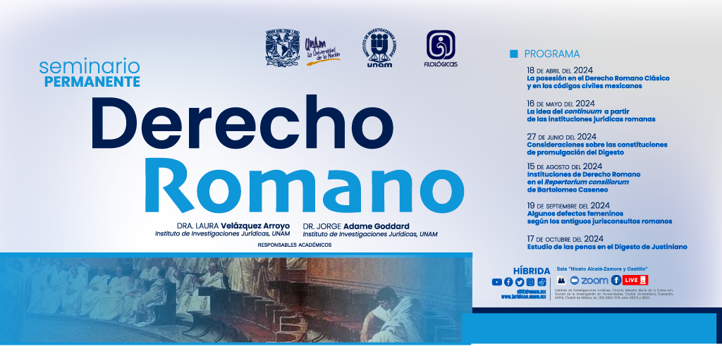 Acompáñanos a examinar jurídica, histórica y filológicamente situaciones y problemas del derecho actual desde una mirada romanista.⚖️ 📌'La idea del continuum a partir de las instituciones jurídicas romanas'. 🗓️16/05/24 ⌚12:30 hrs 📲Regístrate👉 bit.ly/4axqnWi 🔴#Live