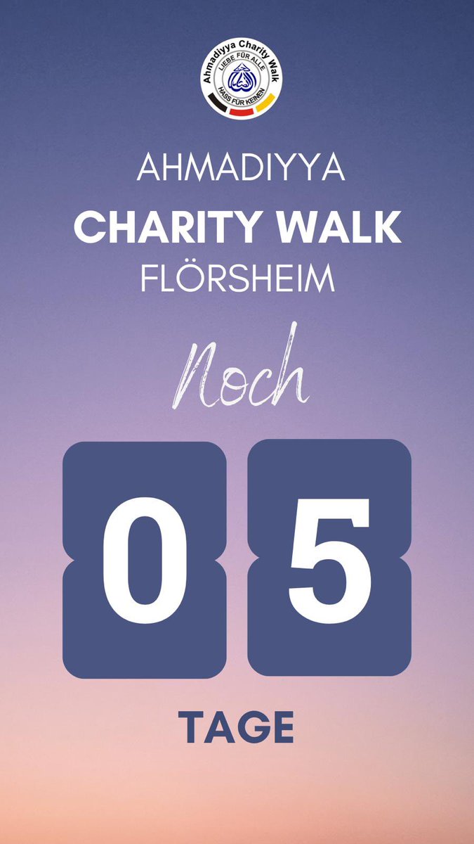 Nur noch 5 Tage bis zu unserem Charitywalk! Jeder Schritt zählt für einen guten Zweck. Lasst uns gemeinsam helfen und Spenden sammeln, um Leben zu verändern! Melde dich jetzt an und sei Teil dieser bewegenden Aktion! ahmadiyya-floersheim.de/anmeldung/
#CharityWalk #Flörsheim #GemeinsamStark