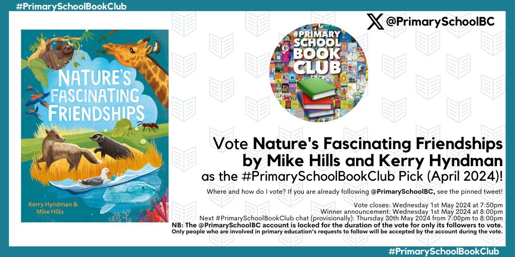 Our new book Nature’s Fascinating Friendships has been included in this months #primaryschoolbookclub 🥳 If you’ve got a spare minute please head over to @PrimarySchoolBC and vote in the pinned tweet! Thank you! 🙏 @mikewhills @FaberChildrens