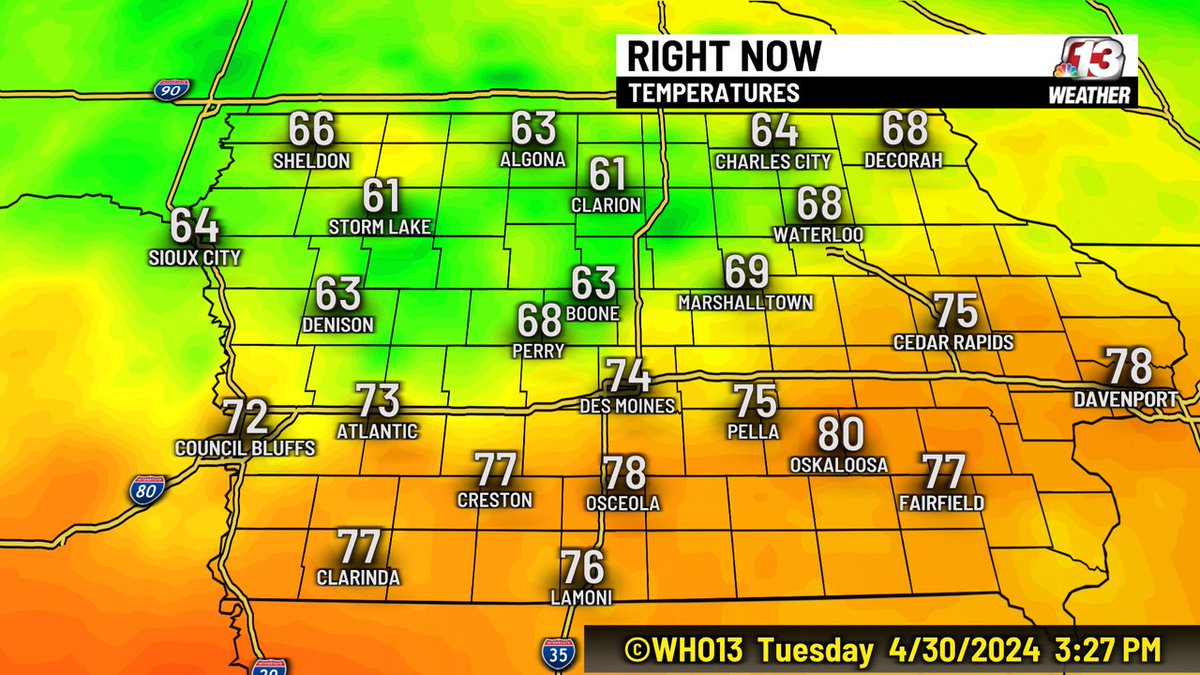 Temperatures have warmed into the upper 70s and low 80s over southern Iowa. This heat will add fuel to the severe storms later this evening.