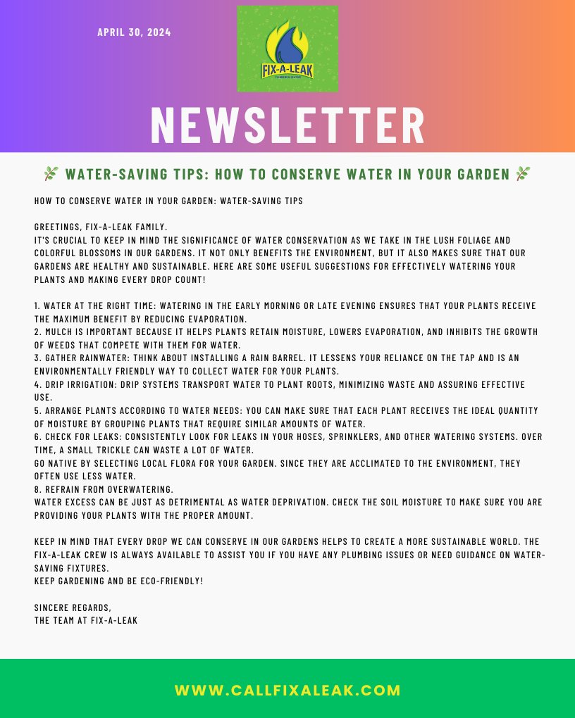 Transform your garden with water-saving wisdom! Read our latest newsletter for inside tips. 🌿💧 #EcoGardening #HauppaugeGreenThumb #SaveWaterSaveLife #SmithtownPlumber #HauppaugePlumber #CommackPlumber