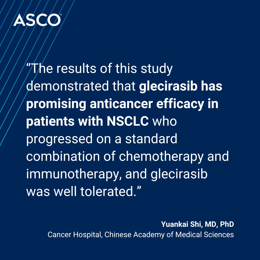 Breaking news from the #ASCOPlenarySeries: Glecirasib demonstrates encouraging efficacy and safety in KRASG12C-mutated #NSCLC in phase 2 trial from China. #ASCODailyNews has more: brnw.ch/21wJkJ4