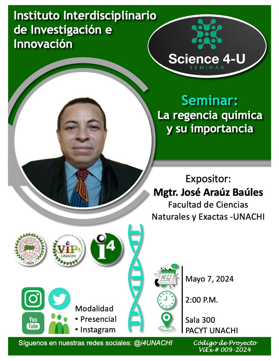 Seminar Science 4-U <a href="/i4UNACHI/">i4</a> <a href="/pacyt_unachi/">PACYT UNACHI</a> <a href="/UNACHIpanama/">UNACHI</a> <a href="/jorgelpino/">Jorge Luis Pino</a> <a href="/vaunachi/">Vicerrectoría Académica Unachi</a> <a href="/TvUnachi/">Tv Unachi</a> <a href="/senacyt/">Senacyt Panamá</a>