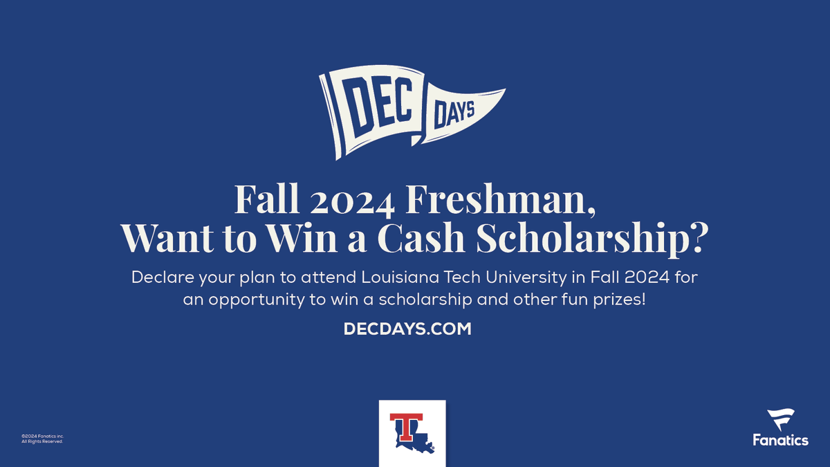 There's just one day left for future Bulldogs to visit DecDays.com and declare Louisiana Tech to enter to win scholarships and prizes from @Fanatics! Join this #DeclarationDays contest before the end of day tomorrow, May 1, for a chance to win.