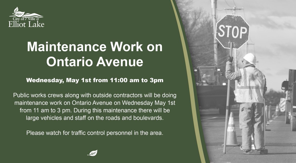 Maintenance Work on Ontario Avenue tomorrow elliotlake.ca/Modules/News/i…
