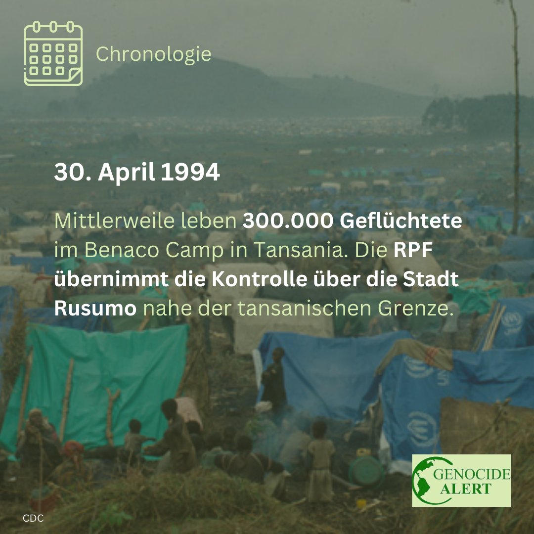 Tag 24/100
#100TageZusehen: Der Völkermord in #Ruanda 1994
#HeuteVor30Jahren
#OnThisDay #Kwibuka30 

Weitere Informationen: genocide-alert.de/projekte/100-t…

#VölkermordPrävention #KeinVergessen #genprev #Menschenrechte #NieWieder