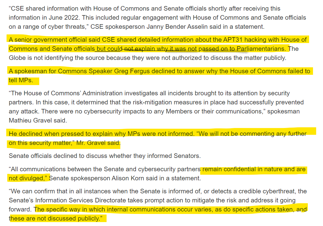 FAILURE TO COMMUNICATE? @globeandmail with the latest on why a group of Canada lawmakers, critical of China, were not told of an FBI-issued warnings that hackers acting for Beijing had targeted them. theglobeandmail.com/politics/artic…
