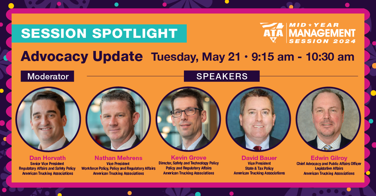 📣 Don't miss our Advocacy Update session on Tuesday, May 21, at #MYMGMT24! Join ATA Policy and Regulatory Affairs experts as they dive into how our advocacy efforts drive ATA's strategic priorities forward. Learn more and register today: bit.ly/3UuKXRv