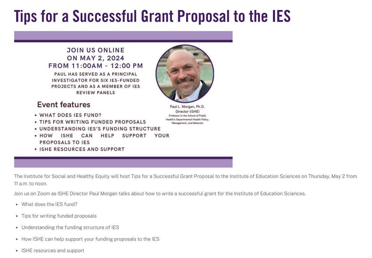 Looking forward to talking with @ualbany colleagues on May 2nd about tips for successful grant submissions to IES. @UAlbanySPH @UAlbanyEdu @RockefellerColl
