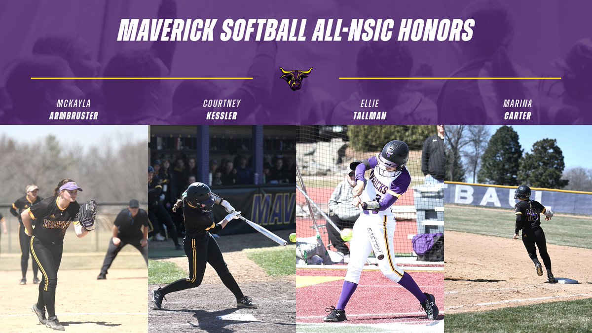 The Mavericks are well-represented on the NSIC All-Conference Teams 😈

McKayla Armbruster, Courtney Kessler, and Ellie Tallman were each named to the All-NSIC First Team, and Marina Carter was named to the All-Conference Second Team! 

#MavFam 🥎💜