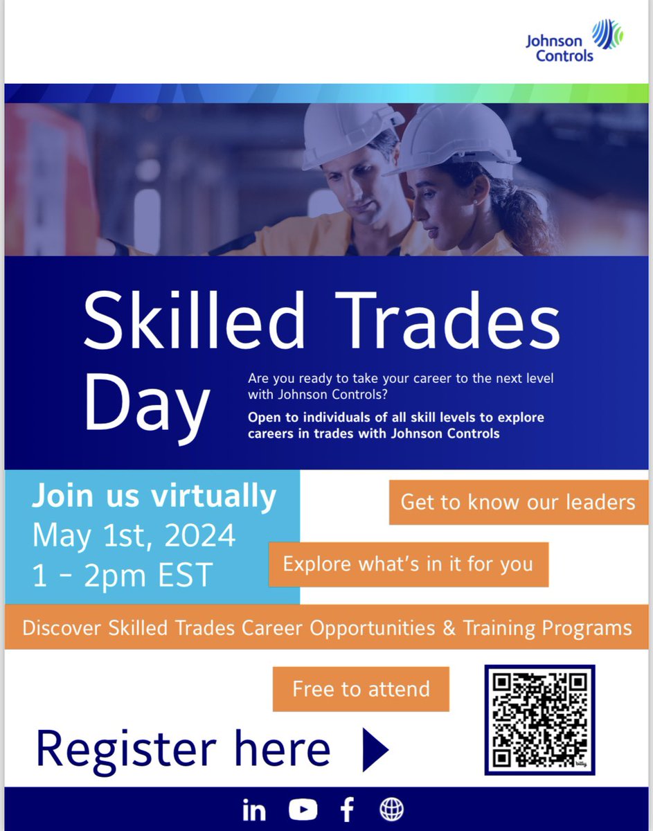 Montgomery College is partnering with @johnsoncontrols to celebrate National Skilled Trades Day. Join us virtually to learn more about the rewarding careers that will contribute to creating a healthy world. Please register here to attend: ow.ly/WLeC30sBvyK