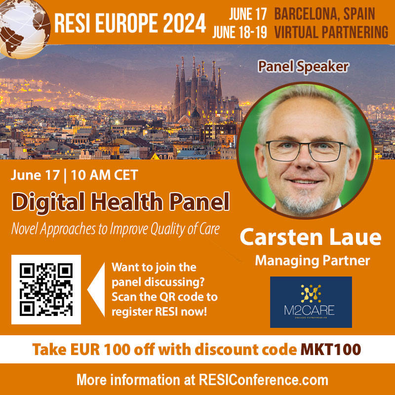 Join Carsten Laue (M2care) at RESI Europe 2024, June 17-19, in-person (6/17), and online partnering (6/18-19), for the Digital Health Panel. This panel will discuss this rapidly evolving field of healthcare investment. Register: lnkd.in/dhxge-zb