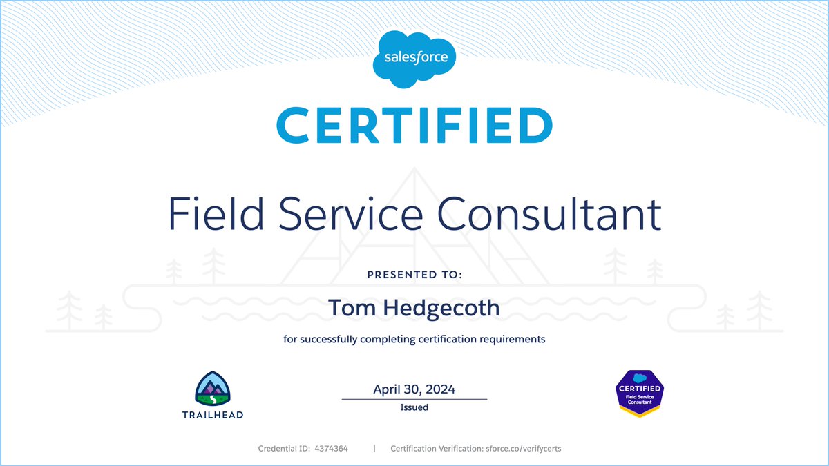 Certification #3 for the month of April. it feels good to dive headlong back into the learning machine that is @trailhead! Really happy to earn the @salesforce Field Service Consultant certification today.