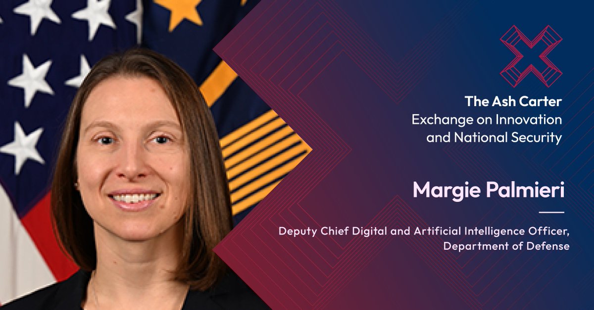 Prepare for some insightful takes from #CarterExchange24 speaker Margie Palmieri, Deputy Chief Digital and Artificial Intelligence Officer of the Department of Defense!

Find out more at bit.ly/4c0mH08 

#CarterExchange24 #SCSPTech #EmergingTech
