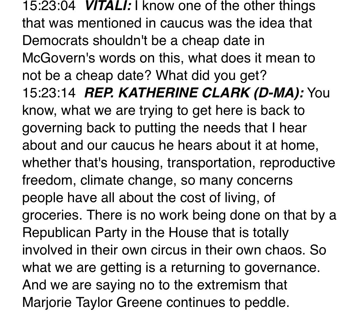 I asked Whip Clark what it meant for Dems not to be “cheap dates”— effectively what did they get for making this pre-emptive move? Her answer: “returning to governance” (h/t @KyleAlexStewart)