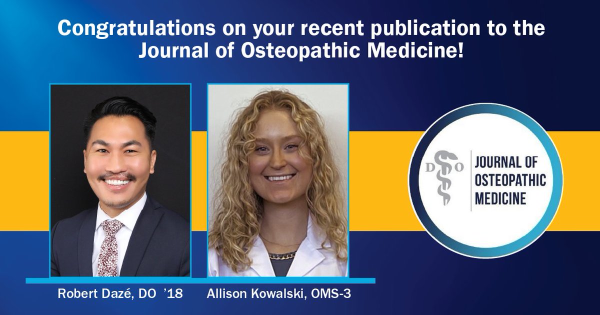 Congratulations Robert Dazé, DO '18, & Allison Kowalski, OMS-3 on your published case study, 'Davemer's dermatosis: a unique presentation of frictional hypermelanosis,' in the Journal of Osteopathic Medicine. Read more: doi.org/10.1515/jom-20…